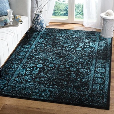 Abbildung von SAFAVIEH Distressed Teppich für Wohnzimmer, Esszimmer, Schlafzimmer Adirondack Collection, Kurzer Flor, Schwarz und Blaugrün, 183 X 274 cm