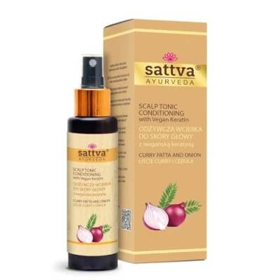 Abbildung von SATTVA Haartonikum mit veganem Keratin Reparatur und Volumen Natürliches Kopfhaut Tonikum für Trockene Juckende Alkoholfrei Dermatologisch getestet (Curry)