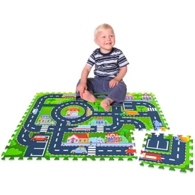 Abbildung von LittleTom Puzzlematte 12 Teile Straße für Kinder 30x30 cm, Spielstraße Puzzle Spielteppich