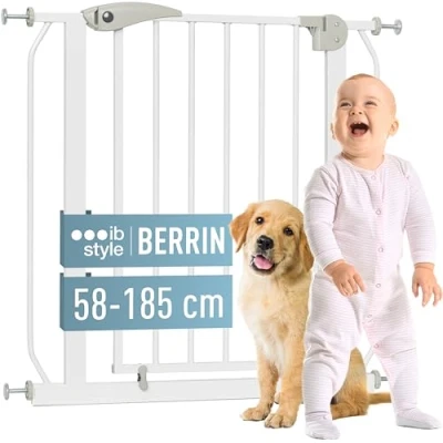 Abbildung von ib style Treppenschutzgitter für Babys Berrin 58 185 cm, Türschutzgitter, Kinderschutzgitter, zum Klemmen,Ohne Bohren, Weiß, 78 86 cm