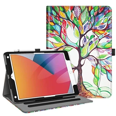 Abbildung von Fintie Schutzhülle für iPad 9. / 8. 7. Generation (2021/2020/2019) 10,2 Zoll [Eckenschutz] Multi Angle Viewing Stand Cover mit Tasche &amp; Stifthalter, Auto Sleep Wake, Love Tree