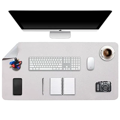 Abbildung von Mausepad XXL, Große Mausmat, DOBAOJIA Laptop Schreibtischmatte, Schreibtischunterlage, Büro Schreibtisch Pad, Schreibblock, Doppelseitige Verwendung PU Leder Wasserdicht 90 x 43cm (Hellgrau/Silber)