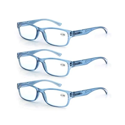 Abbildung von 3 Pack Lesebrille 1.25 Herren/Damen,Gute Brillen,Hochwertig,Rechteckig,Komfortabel,Super Lesehilfe,fur Manner und Frauen,(3 Blau)