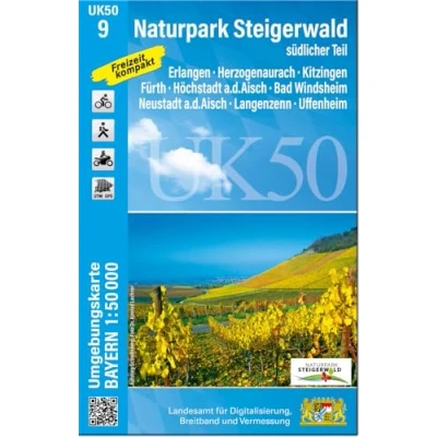 Abbildung von UK50 9 Naturpark Steigerwald, südlicher Teil: Erlangen, Herzogenaurach, Kitzingen, Fürth, Höchstadt a.d.Aisch, Bad Windsheim, Neustadt ... Karte Freizeitkarte Wanderkarte)