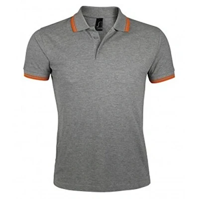 Abbildung von SOLS Mens Pasadena Tipped Short Sleeve Pique Polo Shirt (Grau meliert/Orange)