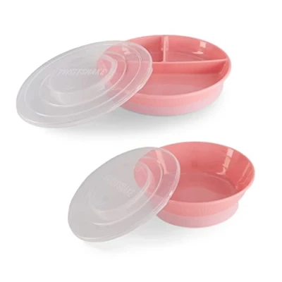 Abbildung von Twistshake Baby Geschirr Set geteilter Teller + Schüssel BPA freier Futterteller und Esslernset für Kinder Rosa