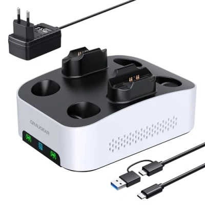 Abbildung von GRAUGEAR Externes Festplattengehäuse für Playstation5, Ladestation Zwei PS5 Kontrolle, 3.5&quot; HDD, USB C Kabel, mit A Adapter, Netzteil, G 3506 CG