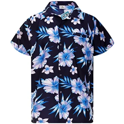 Abbildung von King Kameha Funky Hawaiihemd, Herren, Kurzarm, Mono Flowers, Navyblau Blau, M