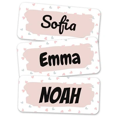 Abbildung von melu kids® Personalisierte Namensaufkleber Kinder Kleidung &amp; Sonstiges (100 Stück) Kita/Schule Namensschilder waschmaschinenfest und personalisiert (Herzen)
