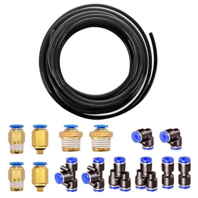 Abbildung von HUAZIZ 10 Meter PU Pneumatikschlauch Pneumatic Polyurethane Schlauch Flexibel Druckluftschlauch Außen 8mm x Innen 5mm Black, mit 8 Stück Pneumatikverbinder Air Push Schnellkupplungen (Y/T/L/I förmig)