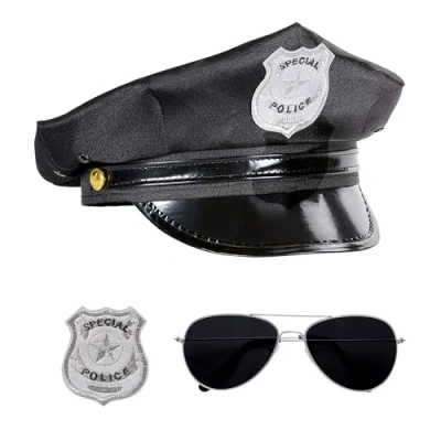 Abbildung von Widdmann Polizei Kostüm Police Officer Accessoire Set, Abzeichen, Brille und Cap für den Cop