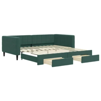Abbildung von vidaXL Tagesbett, Ausziehbar Schlafsofa mit Schubladen Matratzen, Bettsofa Gästebett für Schlafzimmer Wohnzimmer, Sofa Bett Ausziehbett, Dunkelgrün 100x200 cm Samt