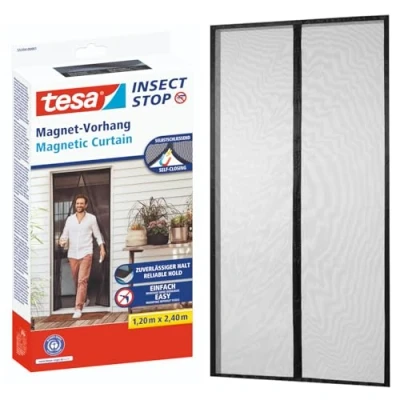Abbildung von tesa Magnetvorhang XL selbstschließend Insektenschutzvorhang mit Magneten für Balkon und Terrassentüren zur einfachen Montage ohne Bohren 2,4 m x 1,2