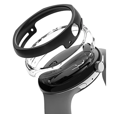 Abbildung von Ringke Slim Edge Case [2 Stück] Kompatibel mit Google Pixel Watch Hülle Dünn und Hart Cover für 41mm Clear &amp; Matte Black