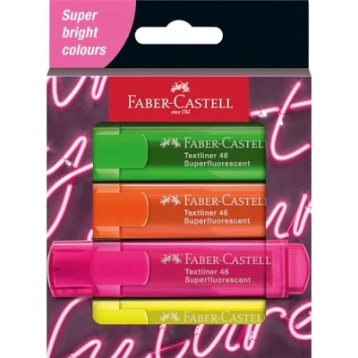 Abbildung von Faber Castell 254600 Textmarker Set 46, 4er Etui, Neon Farben, mit langlebiger Keilspitze, Strichbreite 1 5 mm, nachfüllbar