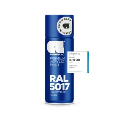 Abbildung von COSMOS LAC Sprühlack blau, glänzend Spraydosen Sprühfarbe DIY Lack Acryllack Spray Farbspray Sprühdose Lackspray Farbe für Kunststoff, Metall, uvm. (RAL 5017 verkehrsblau)