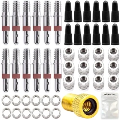 Abbildung von 49 Teile Fahrrad Ventil Blitz Ventile Ersatz Set: Dunlop Ventileinsatz mit Dichtung, Überwurfmutter, Felgen Mutter, Kappen, Zubehör Ersatzteile, City Bike Rad Reparatur Reifen wechseln
