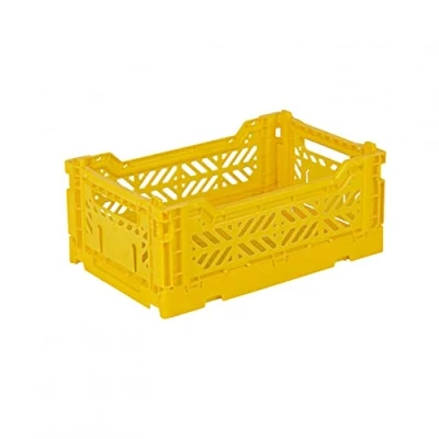 Abbildung von Ay Kasa Klappkiste, stabile Faltkiste aus Kunststoff, stapelbar, Yellow, Mini (27x17x11cm)