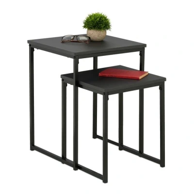 Abbildung von Relaxdays Beistelltisch 2er Set, stapelbar, Satztisch 2 Größen, quadratisch, Metall, Wohnzimmer, Dekotisch, schwarz