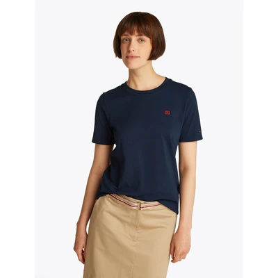 Abbildung von Tommy Hilfiger Contrast FLAG TEE Tshirt basic, Damen, Größe: Large, Dark night navy