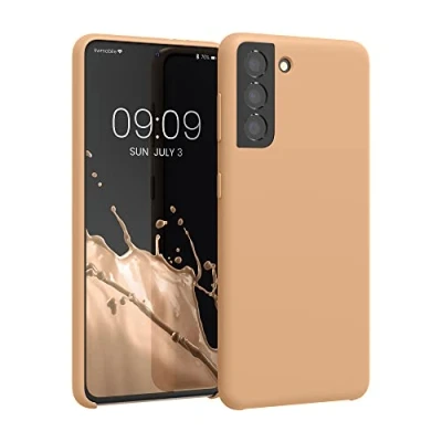 Abbildung von kwmobile Hülle kompatibel mit Samsung Galaxy S21 Silikon Handy Case Handyhülle weiche Oberfläche kabelloses Laden Macchiato