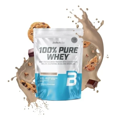 Abbildung von BioTechUSA 100% Pure Whey Proteinpulver mit BCAA und Glutamin Glutenfrei, Palmölfrei 21g Protein pro Portion, 454 g, Cookies &amp; Cream