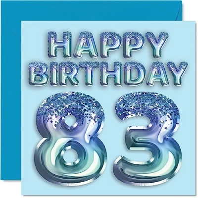 Abbildung von Geburtstagskarte zum 83. Geburtstag für Männer Blauer Glitzer Partyballon Happy Birthday Karten 83 Jahre alten Mann, Großvater, Vater, Oma, 145 mm x mm, dreiundachtzig und