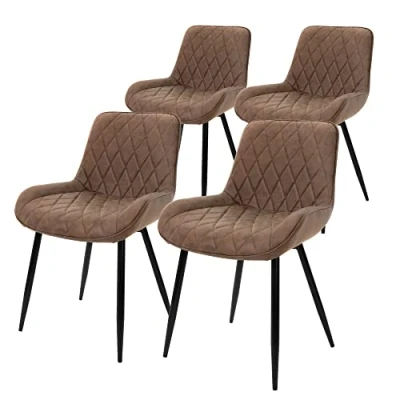 Abbildung von ML Design 4er Set Esszimmerstühle Esszimmerstuhl mit Rücken und Armlehnen, Braun, PU Kunstleder Sitzfläche, Metallbeine, Küchenstühle Küchenstuhl Wohnzimmerstühle Wohnzimmerstuhl Polsterstuhl