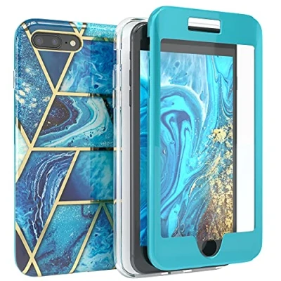 Abbildung von EAZY Case 360 Grad Hülle kompatibel mit iPhone 7 Plus / 8 Kameraschutz, Premium Full Cover, Displayschutz, Schutzhülle, Slimcover, Handyhülle, Komplett Schutz Blau