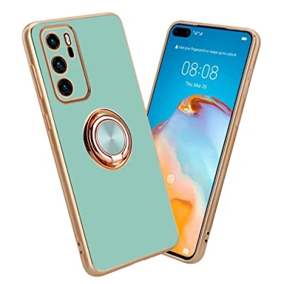 Abbildung von Cadorabo Hülle kompatibel mit Huawei P40 Schutzhülle TPU Silikon Case Ring Design Kameraschutz Slim Kratzfest Weiche Gummi Rundumschutz für in Türkis