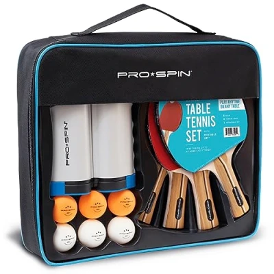 Abbildung von PRO SPIN Tischtennisschläger Set Mit Tischtennisnetz Für Jeden Tisch, Tischtennis bälle 3 Sterne, Tasche/Hülle 4er Ausziehbares Mobiles Netz Tolles Geschenk &amp; Spiele