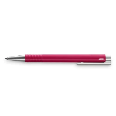Abbildung von LAMY logo M+ Kugelschreiber 204 aus bruchfestem Kunststoff in der Farbe raspberry mit verchromter Spitze und Drücker, inkl. Großraummine M 16 Strichbreite schwarz