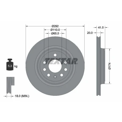 Abbildung von TEXTAR 92118400 Bremsscheibe 292 20 05/08 110 außenbelüftet ohne Radbefestigungsbolzen, Radnabe OPEL: Vectra C Caravan, Signum CC, CC