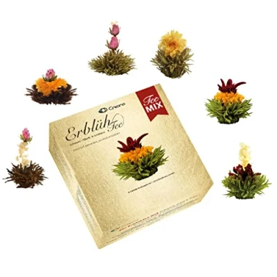 Abbildung von Creano Teeblumen Mix 6 Erblühtee weißer, grüner &amp; schwarzer Tee, Teeblume, Blooming Tea, Geschenk für Frauen