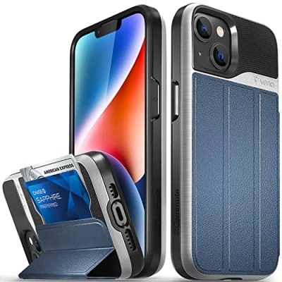 Abbildung von VENA vCommute Brieftasche Hülle für Apple iPhone 14 (6.1&quot; inch), (Military Grade, Kartenfach) HandyHülle mit Standfunktion, Leder Flip Etui Schutzhülle (Blau)