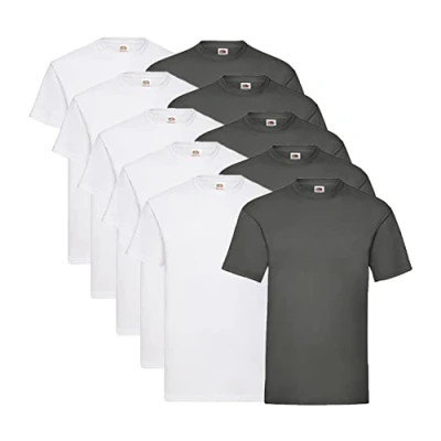 Abbildung von Fruit of the Loom Herren T Shirt Valueweight, 10er Pack, 5 Weiss / Graphit + 1 HL Kauf Notizblock, XL