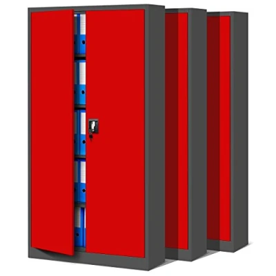 Abbildung von Jan Nowak 3er Set Aktenschrank C001 Metallschrank Stahlschrank Werkzeugschrank Büroschrank Lagerschrank Universalschrank Pulverbeschichtung Flügeltüren 185 cm x 90 40 (anthrazit/rot)