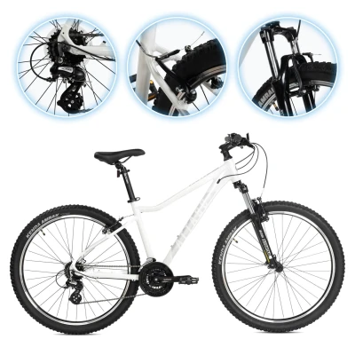 Abbildung von ATTABO Damen Fahrrad Alpe 1.0 mit Aluminiumrahmen 15&quot; Ergonomischer Lenker V Brake Weißes Mountainbike 27,5&quot; Rädern Zubehör Verstellbarer Sattel 21 Gang Schaltung