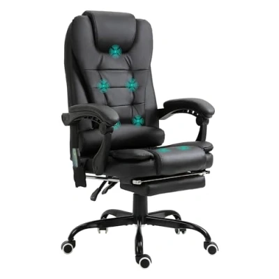 Abbildung von Vinsetto Bürostuhl, Massagesessel, ergonomisch, mit Fußstütze, höhenverstellbar, Rückenlehne, neigbar, 5 Massagemodi, Fernbedienung, 67 x 79 111 121 cm, Schwarz