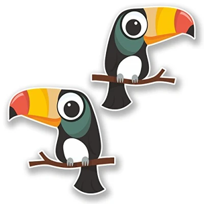 Abbildung von 2 x 10 cm Tukan Vinyl Aufkleber für Tablet, Laptop, Helm, Auto, Fahrrad, Kinderspaß #6584 (10 cm)