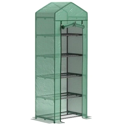 Abbildung von Outsunny Gewächshaus mit Rolltür, Regale, Winterfest Foliengewächshaus aus Stahl, Treibhaus für Balkon, Garten, Tomatenhaus 69 x 49 193 cm, Tomatengewächshaus Tomaten, Blumen, Grün