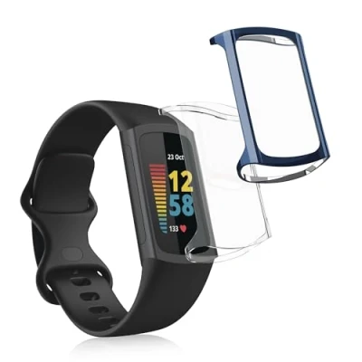 Abbildung von kwmobile 2X Schutzhülle kompatibel mit Fitbit Charge 6 / 5 Hülle Fullbody Cover Set aus Silikon Transparent Dunkelblau