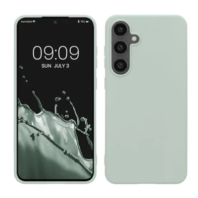 Abbildung von kwmobile Hülle kompatibel mit Samsung Galaxy S24 FE weiches TPU Silikon Case Cover geeignet für kabelloses Laden Cool Mint