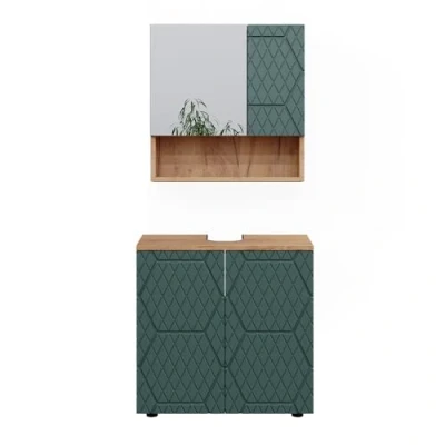 Abbildung von Vicco Badmöbel Set Badezimmer 1 Irma 3D riffled Goldkraft Grün, (2 St., 2 er Set)
