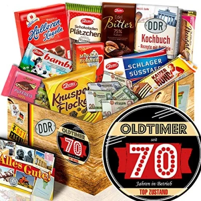 Abbildung von Oldtimer 70 Geschenke zum Geburtstag DDR Schokolade Ostpaket