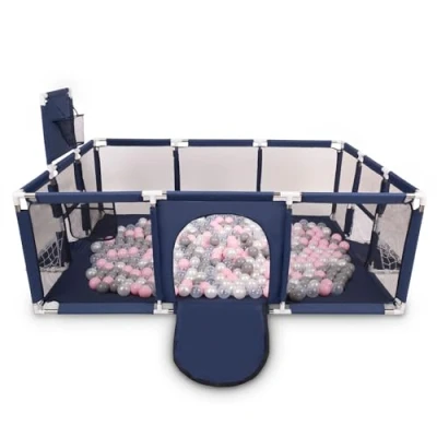 Abbildung von Selonis Laufstall Baby Großer Spielplatz Mit 900 Bälle Laufgitter Für Kinder, Dunkelblau:Perle/Grau/Transparent/Puderrosa