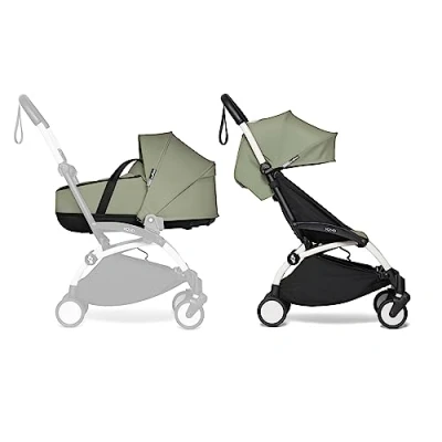 Abbildung von BABYZEN YOYO2 Kompletter Kinderwagen Inklusive YOYO Liegewanne (Olive), Kinderwagengestell (White) &amp; 6+ Textilset (Olive) für Kleinkinder bis 22 kg