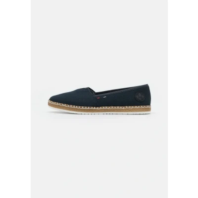 Abbildung von Rieker Damen Flats M2278, Frauen Espadrilles,Slip ons,Schlupfschuhe,schluepfschuhe,geflochten,Bast Optik,Halbschuhe,umflochten,blau (14),39 EU / 6 UK