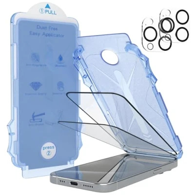 Abbildung von EAZY CASE 2x Display Schutzglas kompatibel mit iPhone 15 Pro inkl. Kameraschutz für Displayschutz Ultra Klar Schutz Glas Folie Installationshilfe Blasenfrei Transparent