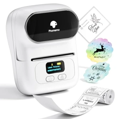 Abbildung von Phomemo M110 Etikettendrucker Beschriftungsgerät Selbstklebend Tragbarer Etikettiergerät Bluetooth Labledrucker,für Barcode, Einzelhandel,kleine Unternehmen,für Android &amp; iOS Weiß
